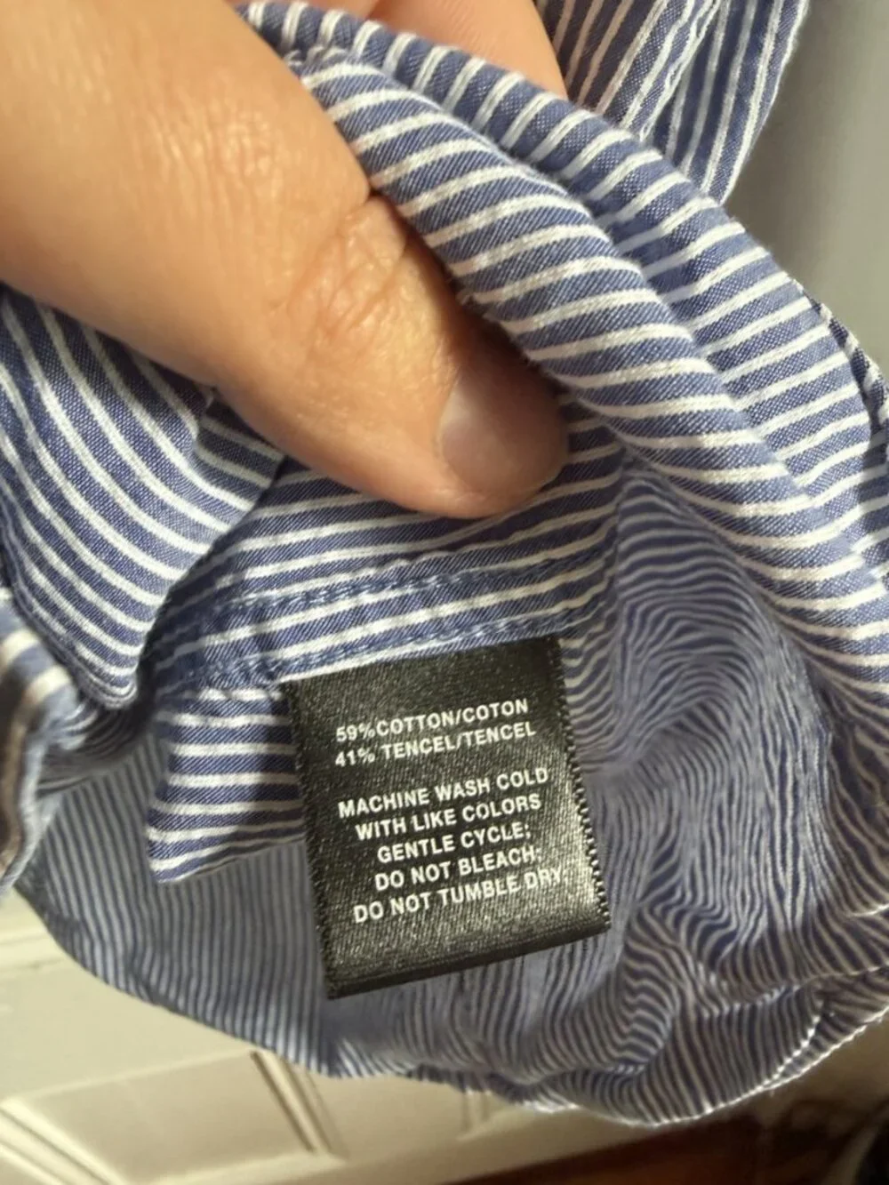 Lafayette 148 New York Blue White Striped Button Down Shirt Cotton Tencel S - Picture 3 of 4